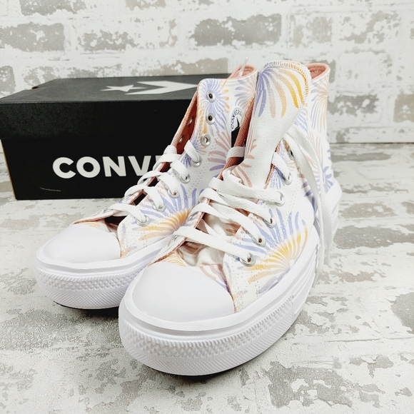 New Converse Chuck Taylor All Star Move Hi Floral White Platform Sneakers A574 - Picture 4 of 9